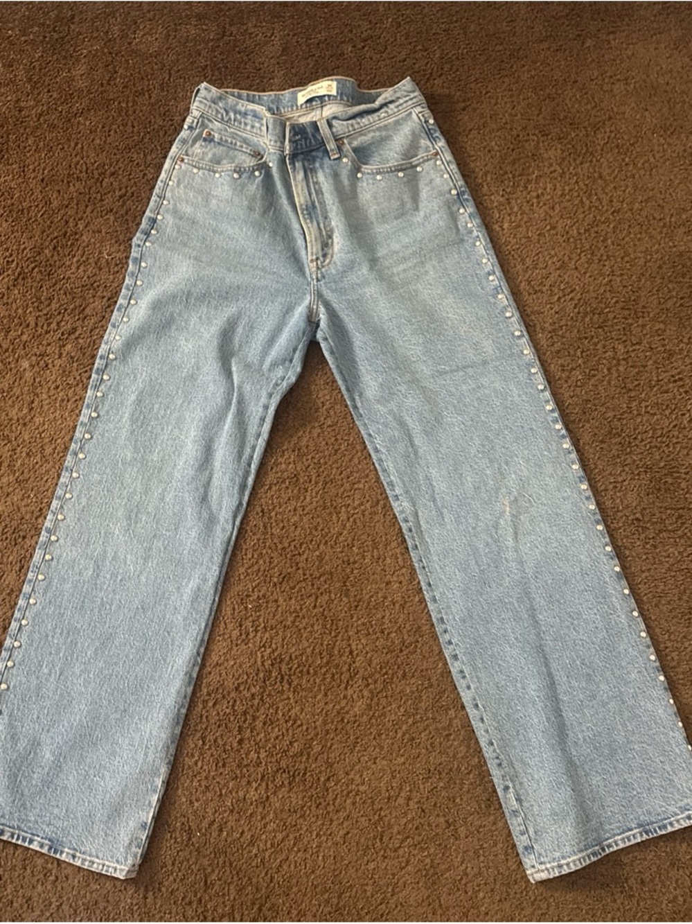 Abercrombie & Fitch Light Blue Straight-Leg Jeans with Side Studs